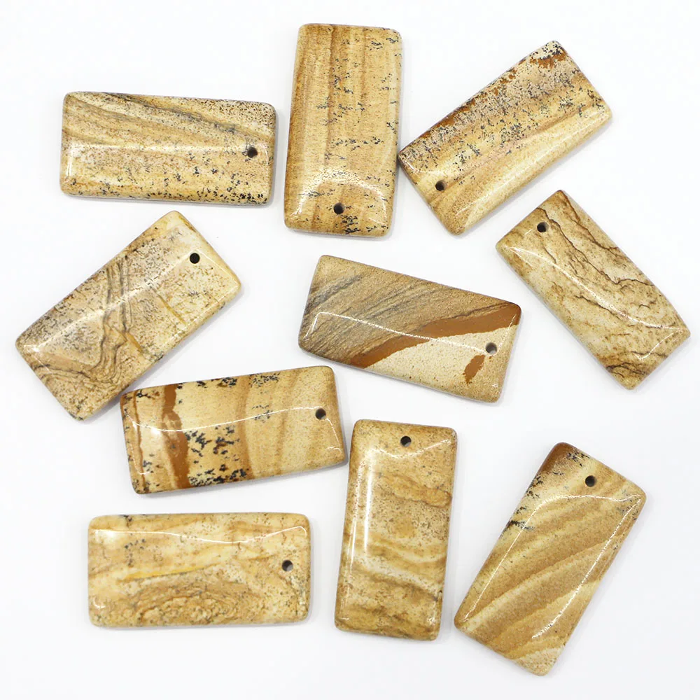 Natural Picture Stone Square Necklace Pendants Reiki Charms Diy Fashion Jewelry Accessories Making Wholesale 12Pcs Free Shipping