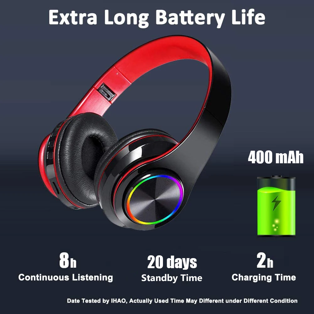 B39 Colored LED Lights Over Ear Stereo Wireless Headset Built-in Mic for Mobile Phones Earphone Bluetooth-compatible Headphones |