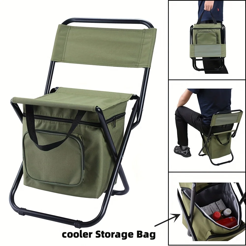 Outdoor Foldable Portable fishing chair Beach Chair, Ice bag chair Back Chair, As Outdoor Fishing with cooler Storage Bag