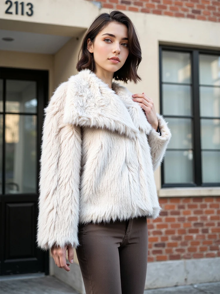 2025 Winter Jackets For Women Faux Fur Warm Woman Jacket Coat Long Sleeve Lapel Loose Plush Fluffy Thick New In Outerwears