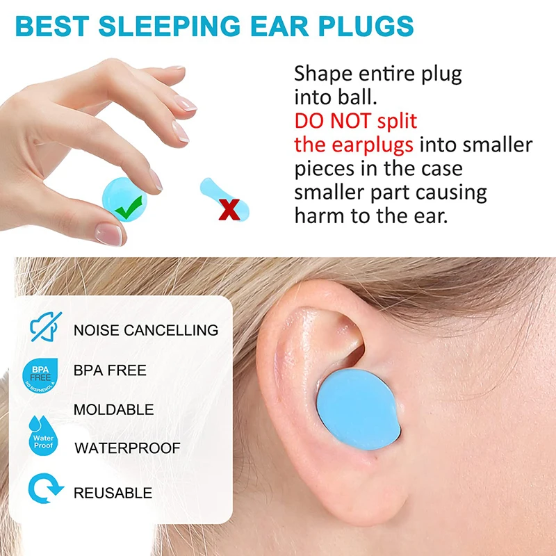 8PCS/20PCS Silicone Ear Plugs Noise Reduction Sleep Anti Canceling Sound Insulation Sleeping Protection Reusable Earplug