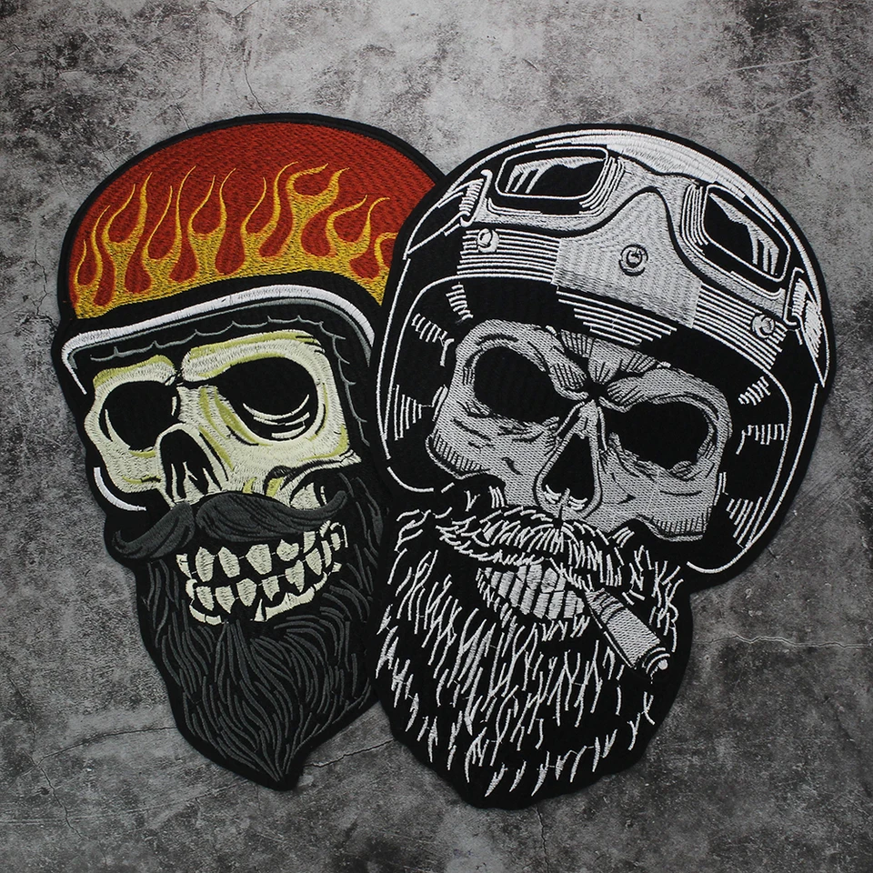 Parche Bordado De Calavera Para Chaleco - 24x19.5 Cm, Termoadhesivo O Para Coser, Para Moteros