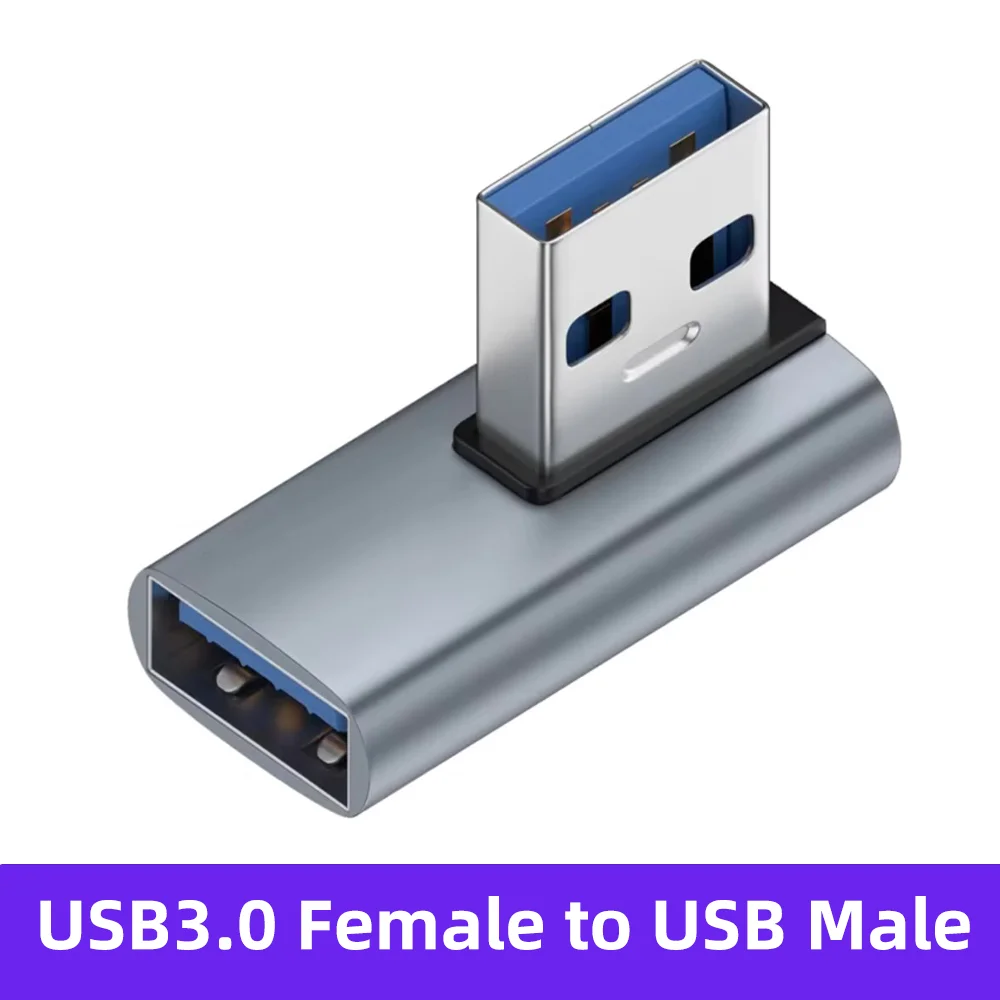Right Angle USB 3.0 High-Speed Extension Adapter – Upward Elbow Connector, Male to Female Plug Converter