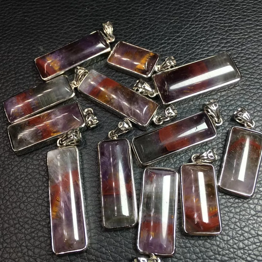 

1 Pc Fengbaowu Natural Aurora 23 Quartz Rutilated Square Pendant 925 Sterling Silver Reiki Healing Stone Fashion Jewelry Gift