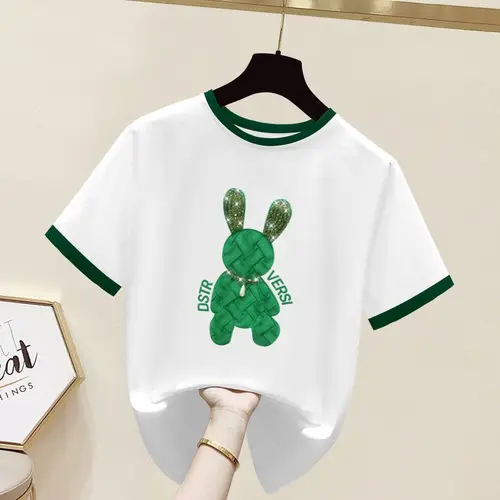 여성용 면 상감 다이아몬드 티셔츠, 럭셔리 디자이너, 한국 패션, 느슨한 반팔 상의, 슬림 의류, 여름 4