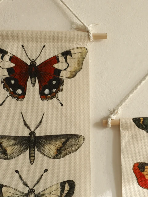 Tapisserie murale Vintage Boho papillon papillon, bannière en coton avec glands, décoration de maison naturelle rustique pour salon chambre à coucher, 1 pièce 4