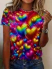 2025 New Summer Round Neck Women's T-shirt Fashion 3D Printed Love Color Printed Short Sleeve T-shirt Cartoon Casual Top