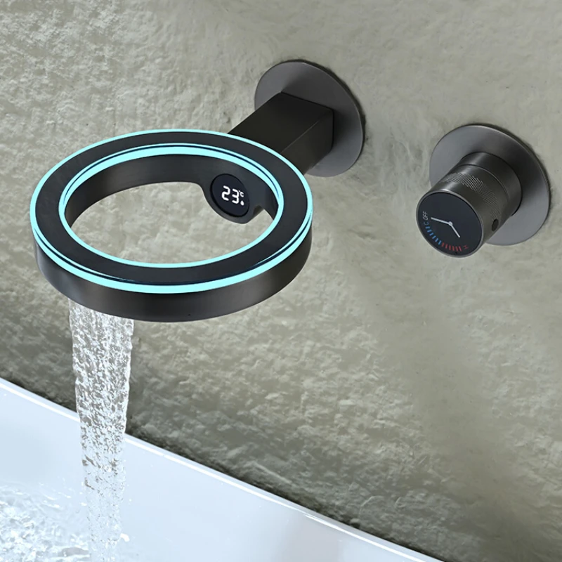 Minimalist gun gray copper folding digital display concealed fitting embedded in the wall