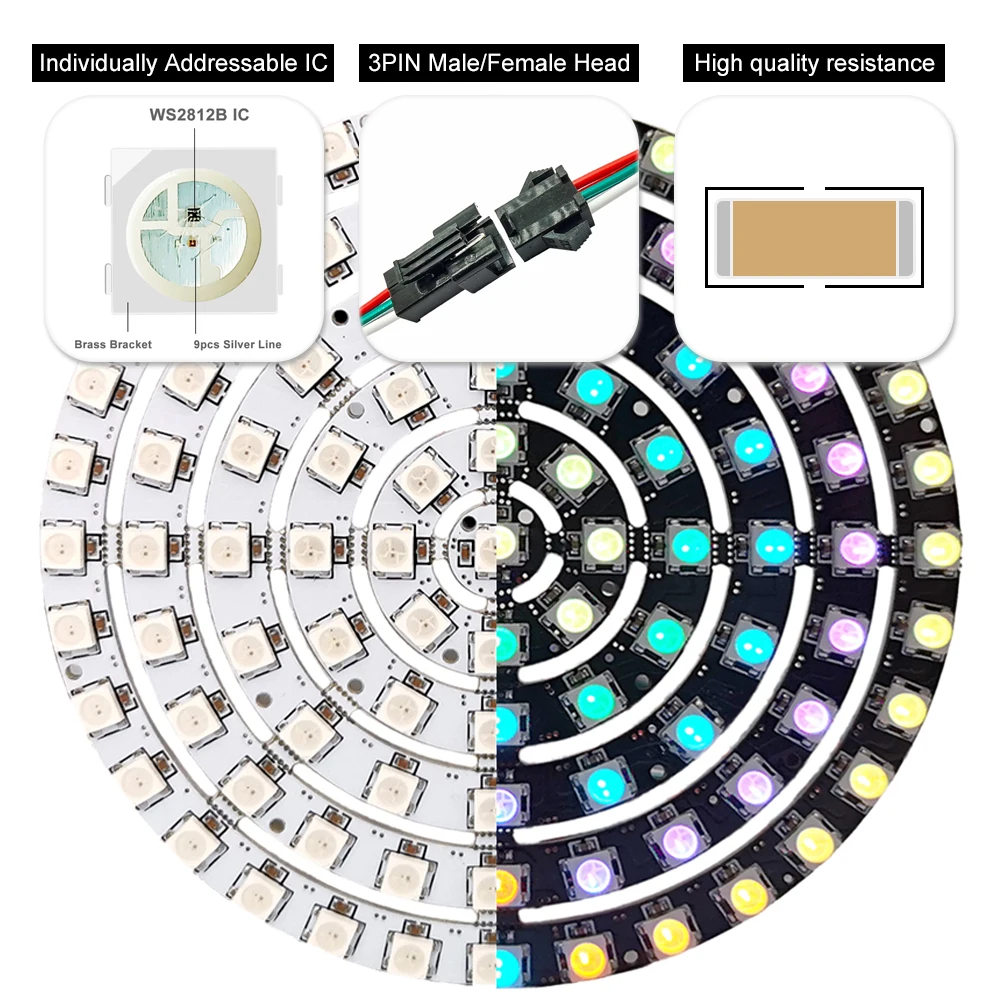 DC5V WS2812B LED Ring Individul AddressabIe 3Pin WS2812 IC BuiIt-in 5050 RGB DIY Round ModuIe 8 to 241 Pixels White Black PCB led modules,led module