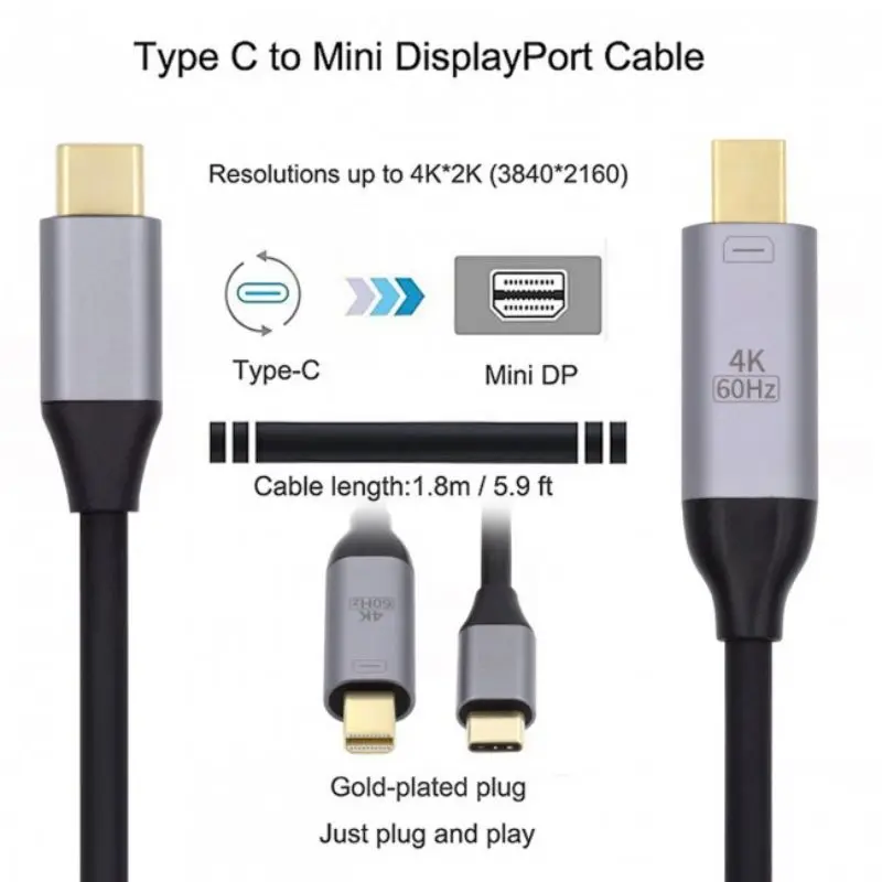 MDR USB 3.1 C Ÿ USB-C ҽ-̴ ÷ Ʈ DP ÷  4K @ 60HZ  ,  ƺ,  S8-S22 1.8m