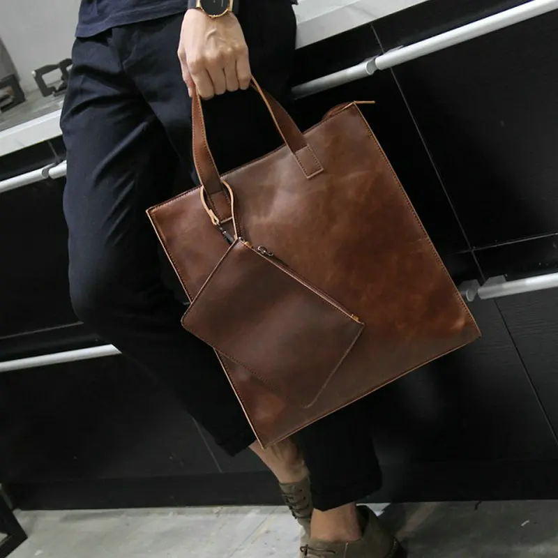 

Men's Bag Crazy Horse Leather Handbag Men's British Retro Business Casual Fashion Postman Shoulder Diagonal Computer Bag Tide