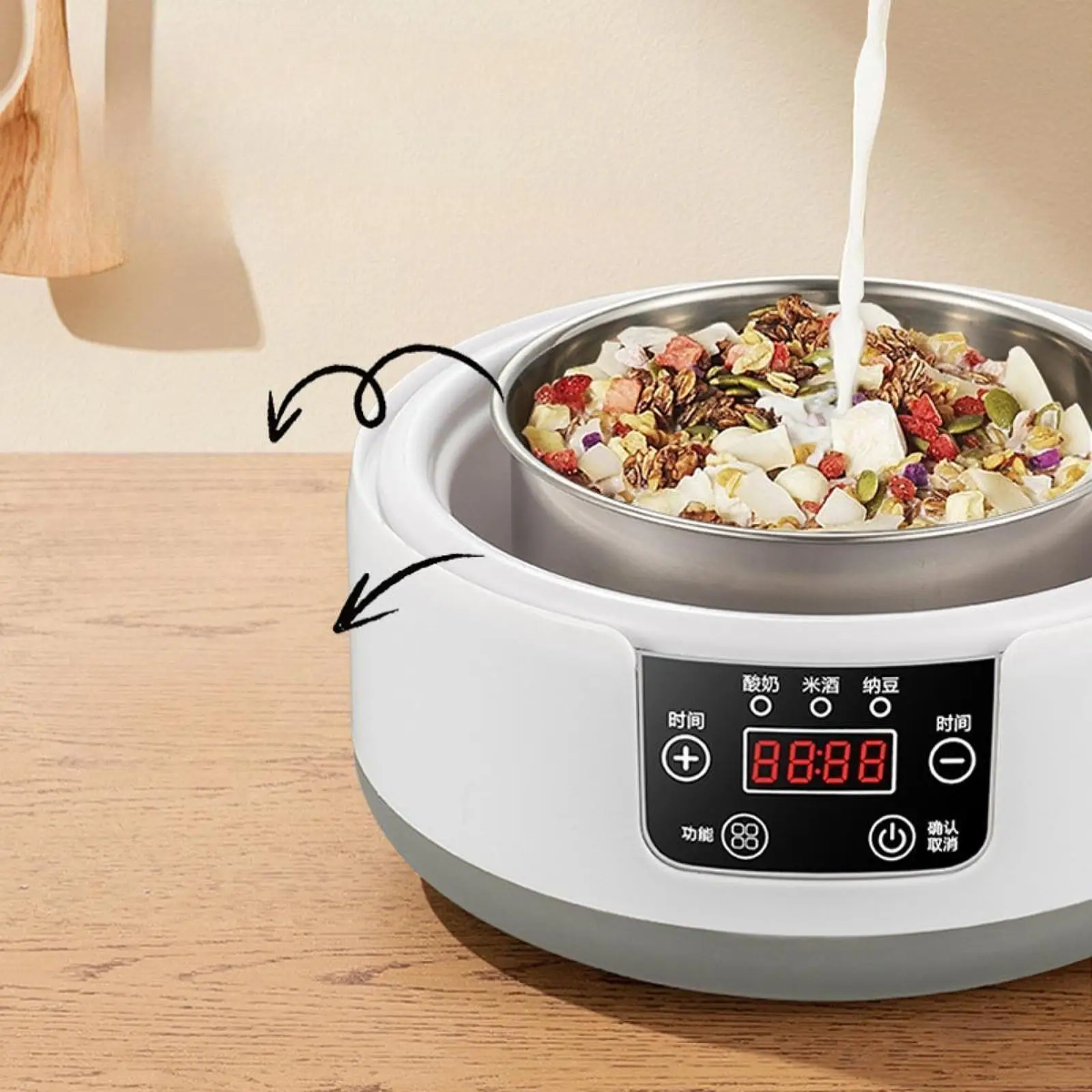 1.2L Automatic Yogurt Maker Machine Constant Temperature Control Low Noise Natto Maker DIY Yogurt Tool 304 Stainless Steel Liner 2