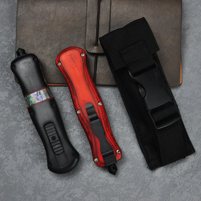 INFIDEL Series OTF Tech Knife McHenry BM3300 D2 Blade Outdoor Camping Knife Wood+ Steel Handle Survival Pocket Knives EDC Tools 5