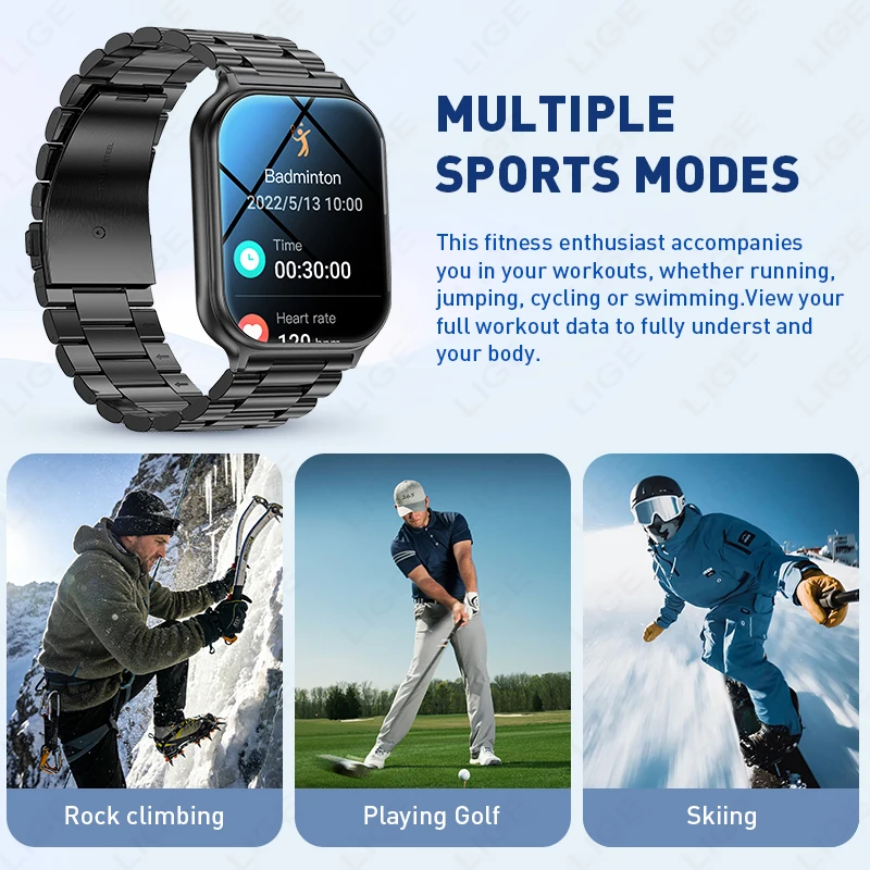 Neue LIGE 700mAh Smartwatch mit 1,83'' HD-Großbildschirm, Sprachassistent, mehreren Sportmodi und wasserdichter Ausstattung._voghion.com