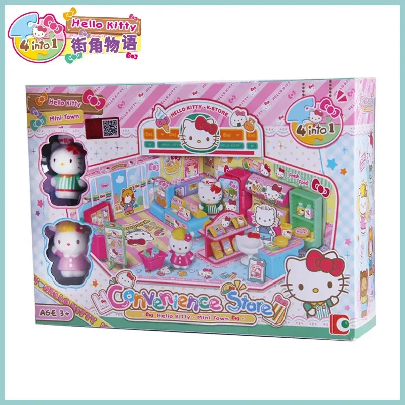 

Sanrio, Hello Kitty удобный магазин, игровой домик, штабелируемые игрушки с изображением улицы, фигурка аниме, детская игрушка для кухни