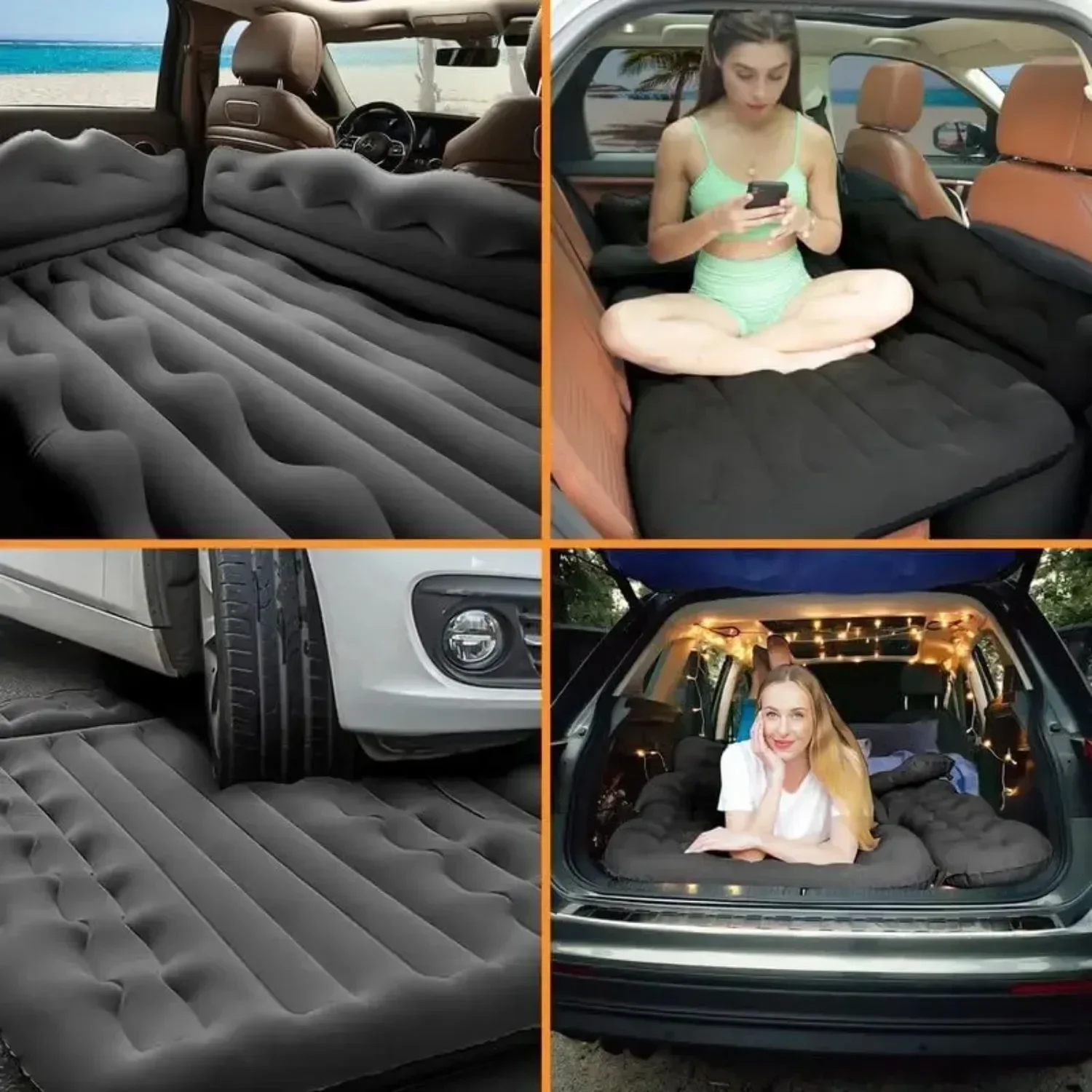 Inflatable Air Mattress Flocking Portable Foldable Thickened Backseat Air Mattress for SUV Car Outdoor Mattress with Air Pump 5