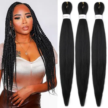 26 inch Prestretched Knotless Kanekalon Hair Long Straight Synthetic Box Braids Yaki Texture Hot Water Setting Hair Extensions 1