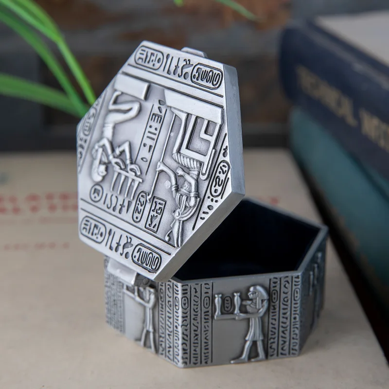 Ancient Egyptian Pharaoh Jewelry Box Retro Metal Jewelry Storage Gift Box Organizer Case Desktop Decoration