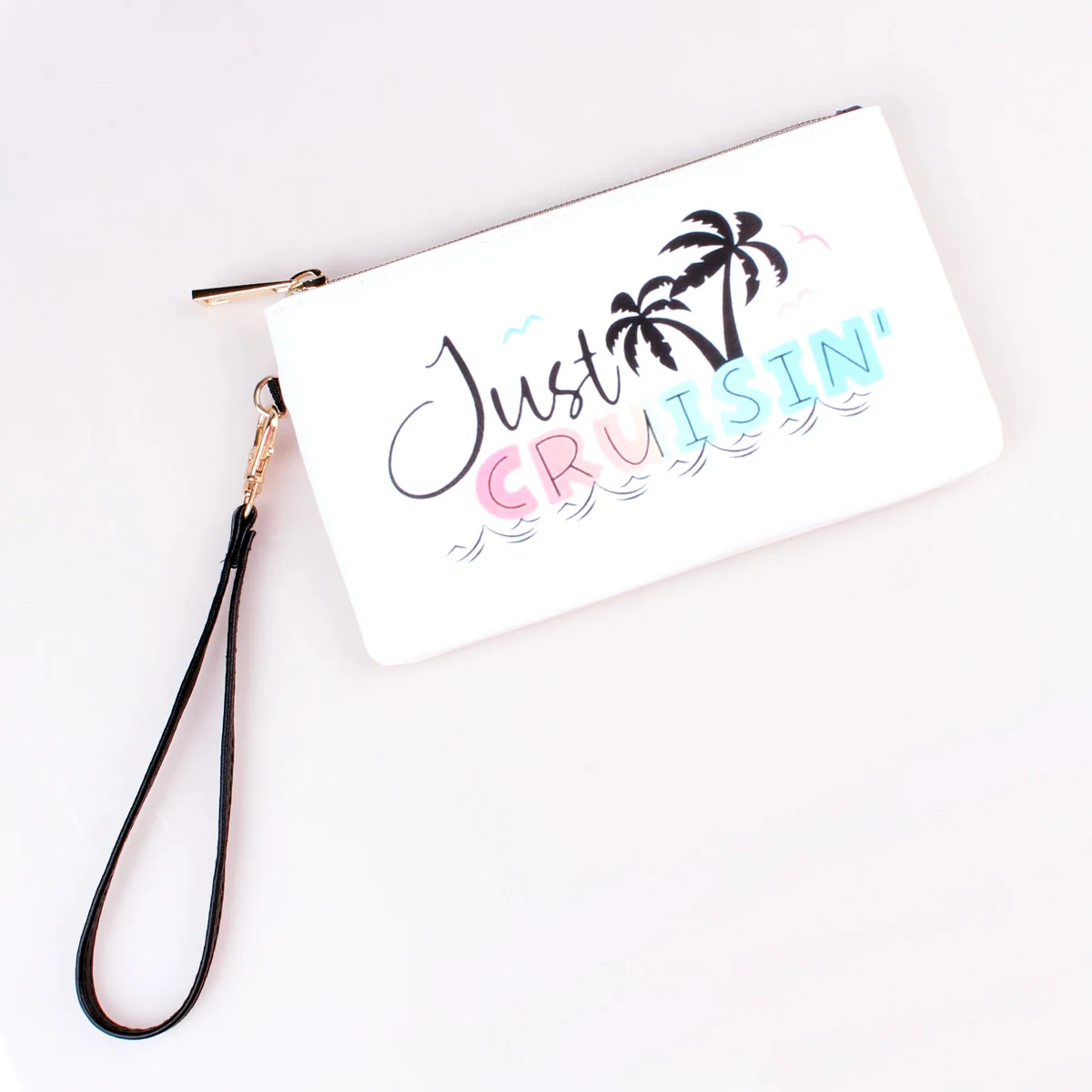 Coconut Tree Letter Printing wallet,Fashion wrist makeup bag, zero wallet, mobile phone bag
