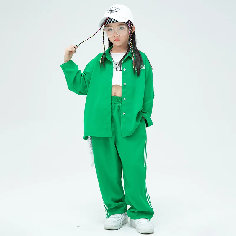 Children's Hip-hop Clothes Street Dance Clothing Autumn Kids Sets for Girls and Boys Jazz Performance Clothing 2023 Green Unique 3