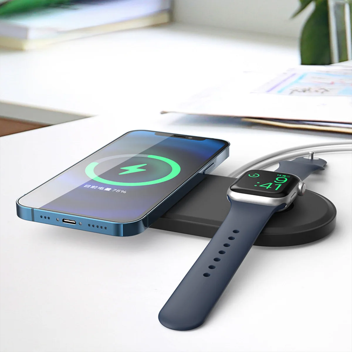 2 IN 1 Silicone Charger Holder for Iphone 16Pro Magnetic Charging Station Dock Desk Bracket for Apple Watch Ultra 10 9 8 7 6 5 4