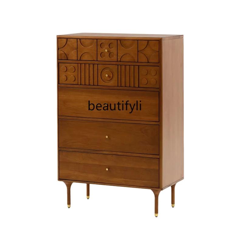 

Nordic Retro Style Wood Carving Flower Chest of Drawers Side Cabinet