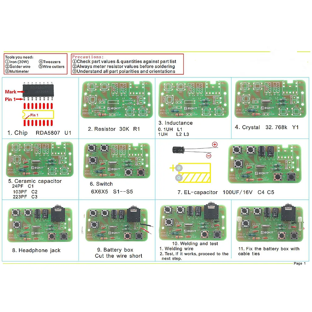FM 스테레오 라디오 수신기 모듈 DIY 키트 조정 가능한 76-108MHz 무선 수신기 DIY 전자 생산 훈련 용접 기술