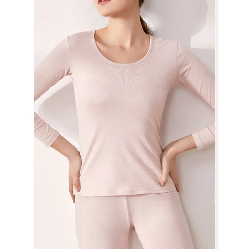 Mulberry Silk Thermal Underwear Silk Cotton Women Autumn Winter Slim Fit Solid Color Warm Bottomed Tops And Pants thermal underwear sets