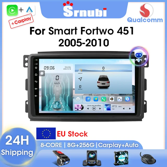 Srnubi 2Din autoradio pour Smart Fortwo 451 2005-2010 lecteur vidéo multimédia Navigation GPS Carplay Android auto Bluetooth 4G 1