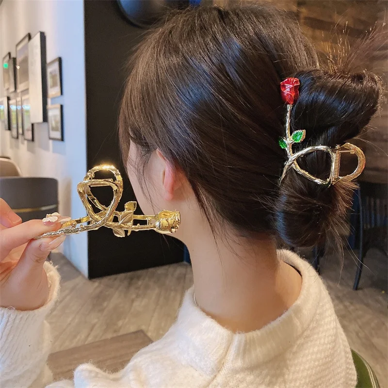 

Fashion Rose Flower Hair Claws Clamp Grab Styling Clips for Women Girls pin Accessories