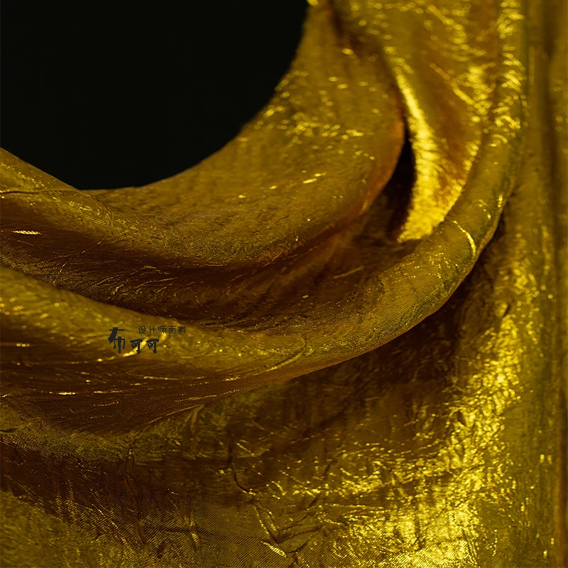 Golden Reflective Pleated Texture Dress Skirt Stage Art Background Clothing Designer Sewing Fabric
