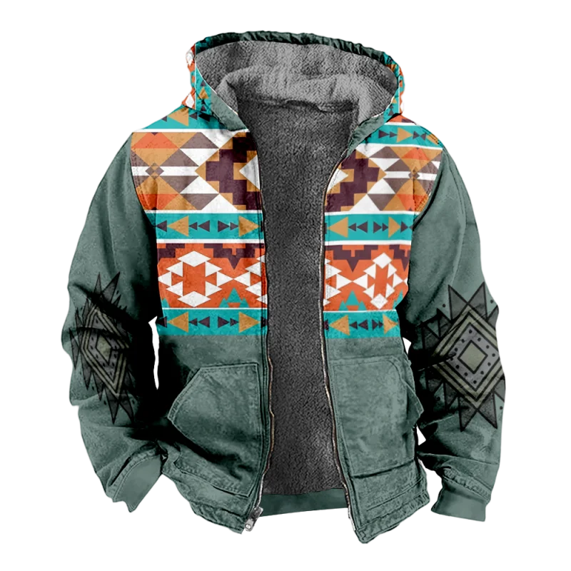 New Totem Italian Cotton Coat Hooded Sweater Casual Print Long Sleeve Zipper Sweater Thick Cotton Coat Autumn and Winter a06