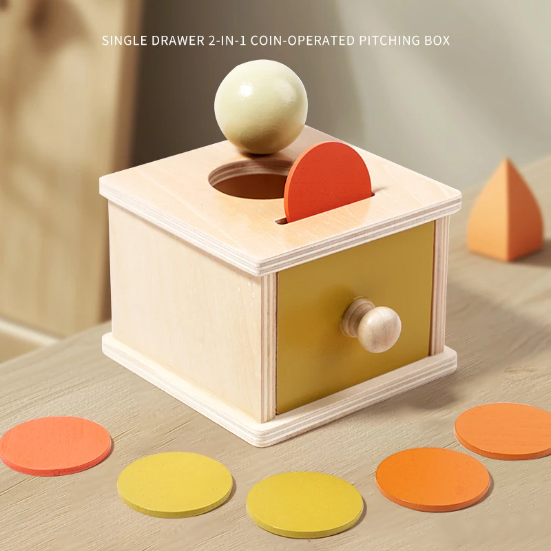 New Montessori Macarone Color Spinning Drum Match Coin Box Permanent Box Round Rectangular Box Kids Sensory Toys for Baby Gifts