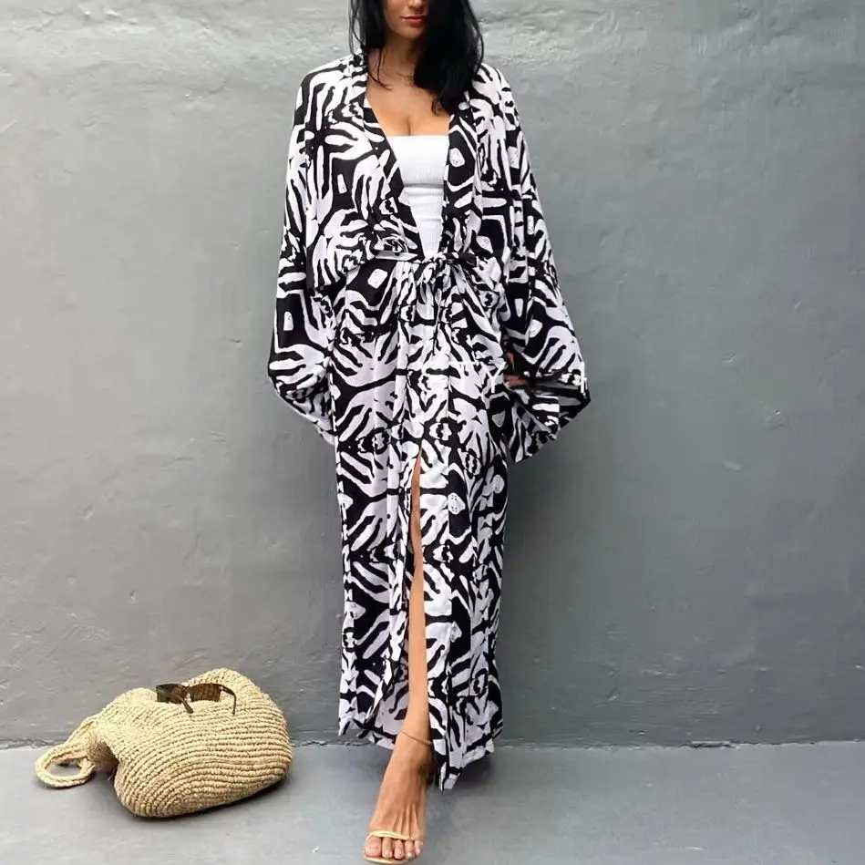 Leopard Print Beach Dress Tunic Cover up Embroidery Kaftan Saida de Praia Women Bikini Cover-up Pareo Sarong Beachwear 1