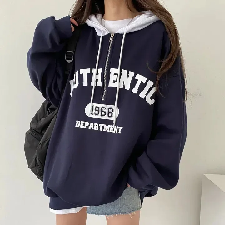 Hip Hop Zip Up Oversized Hoodies Women Harajuku Letter Print