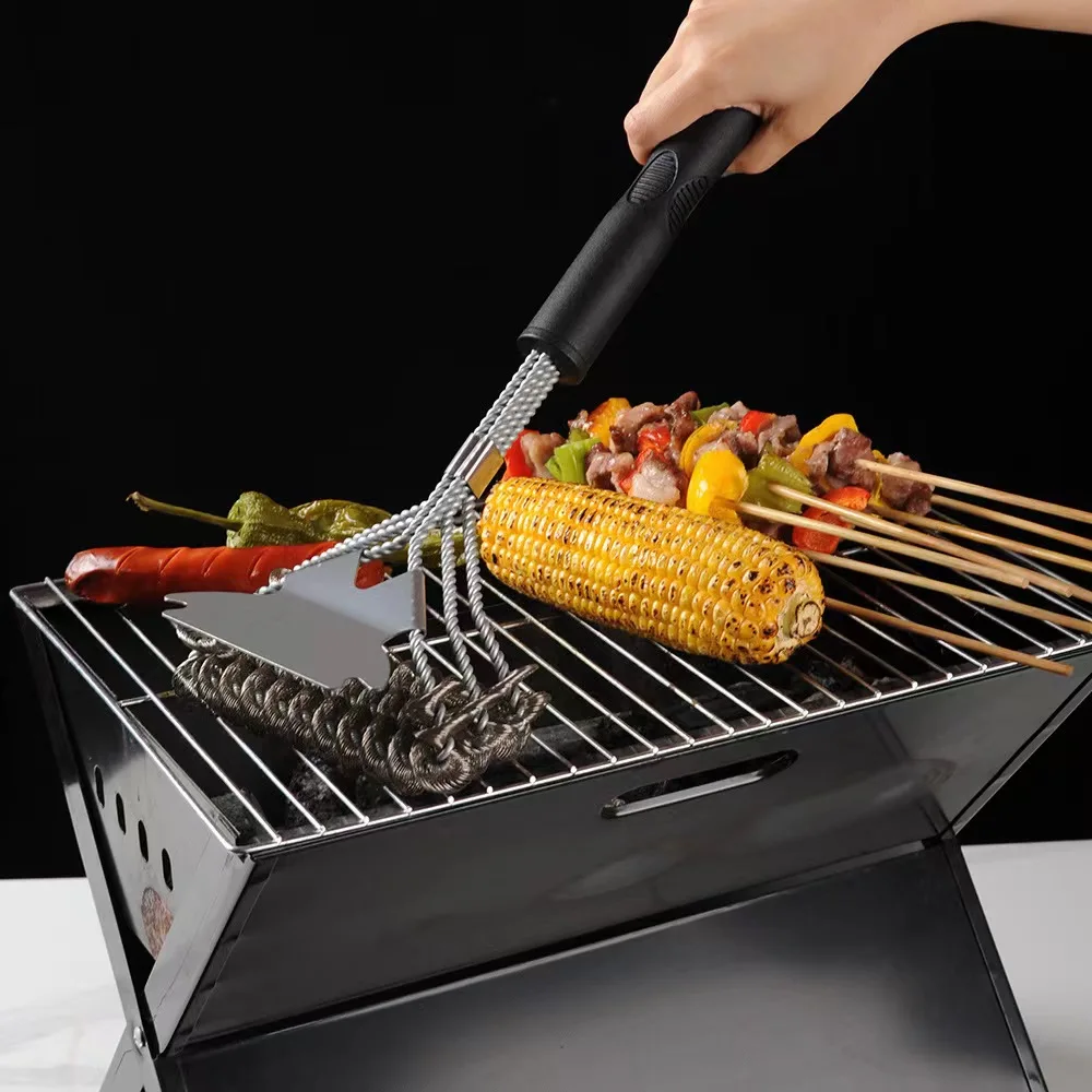 BBQ Grill Brushes Barbecue Scrapper Accessories Cleaning Brush Tools Outdoor Cleaner Stainless Steel Bristles Wire Kitchen Clean