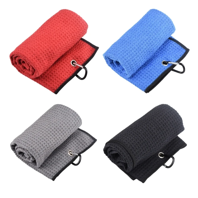 

2 Pcs Waffles Pattern Tri-fold Golf Towel with Heavy Duty Carabiner Clip Portable Microfiber Golf Towel Golf Club Gifts