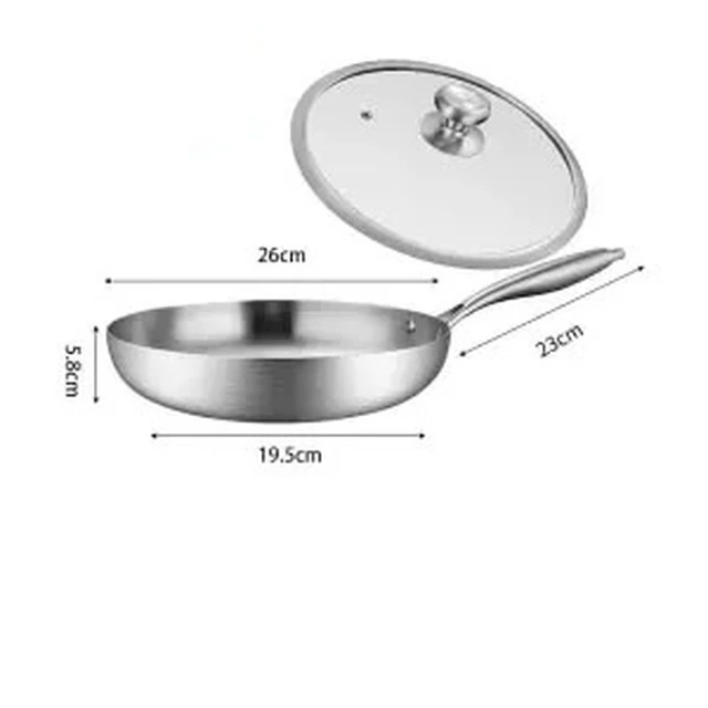 11Inch Frying Pan, 304 Stainless Steel 0.23MM Thick Wok Pan 5 Ply Steel  Skillet,Professional Grade Pans for Cooking