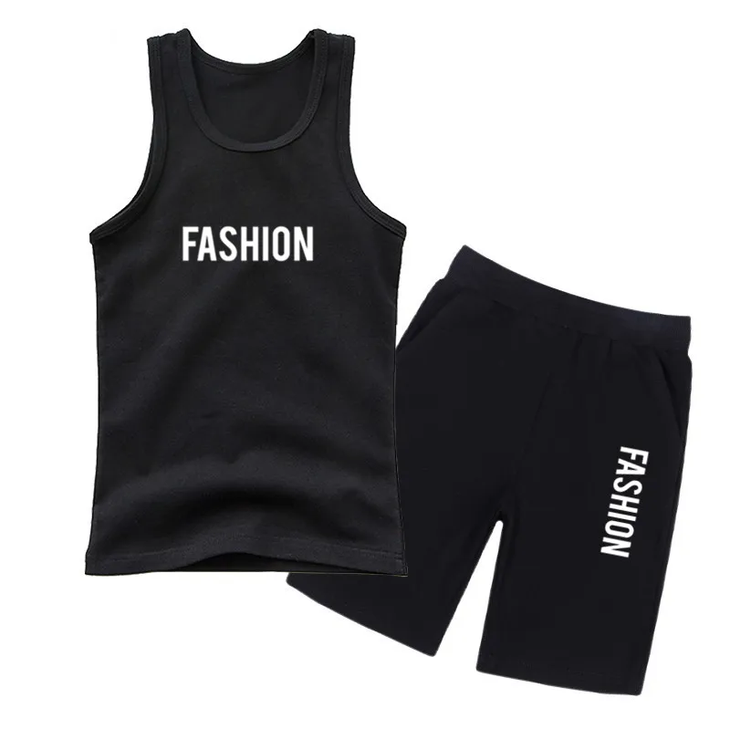 

Kids Fashion Summer Outfit 2Pcs Letter Printed Tank Tops and Shorts Set for Boys Sleeveless T-shirt Tracksuit