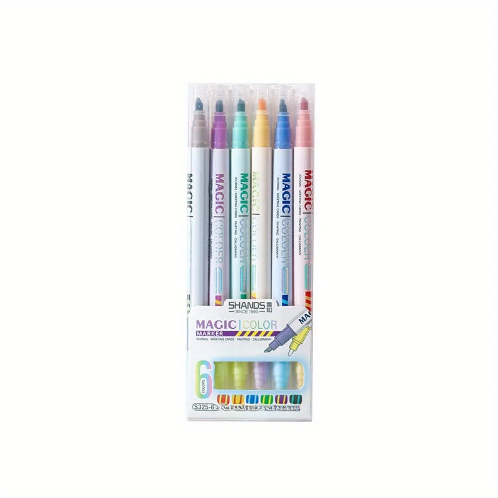 12pcs DoubleEnded Magic Color Marker Pen Highlighter Pen Set Student Diary Scrapbook Painting DIY Office Supplies