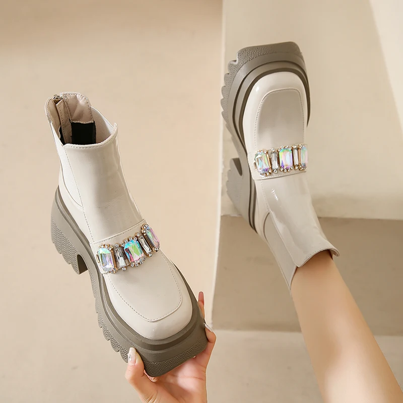 

Женские сапоги с кристаллами, новинка 2023, женская обувь, сабо на платформе, Челси, зимняя обувь с круглым носком, женская зимняя обувь на высоком каблуке, Lol