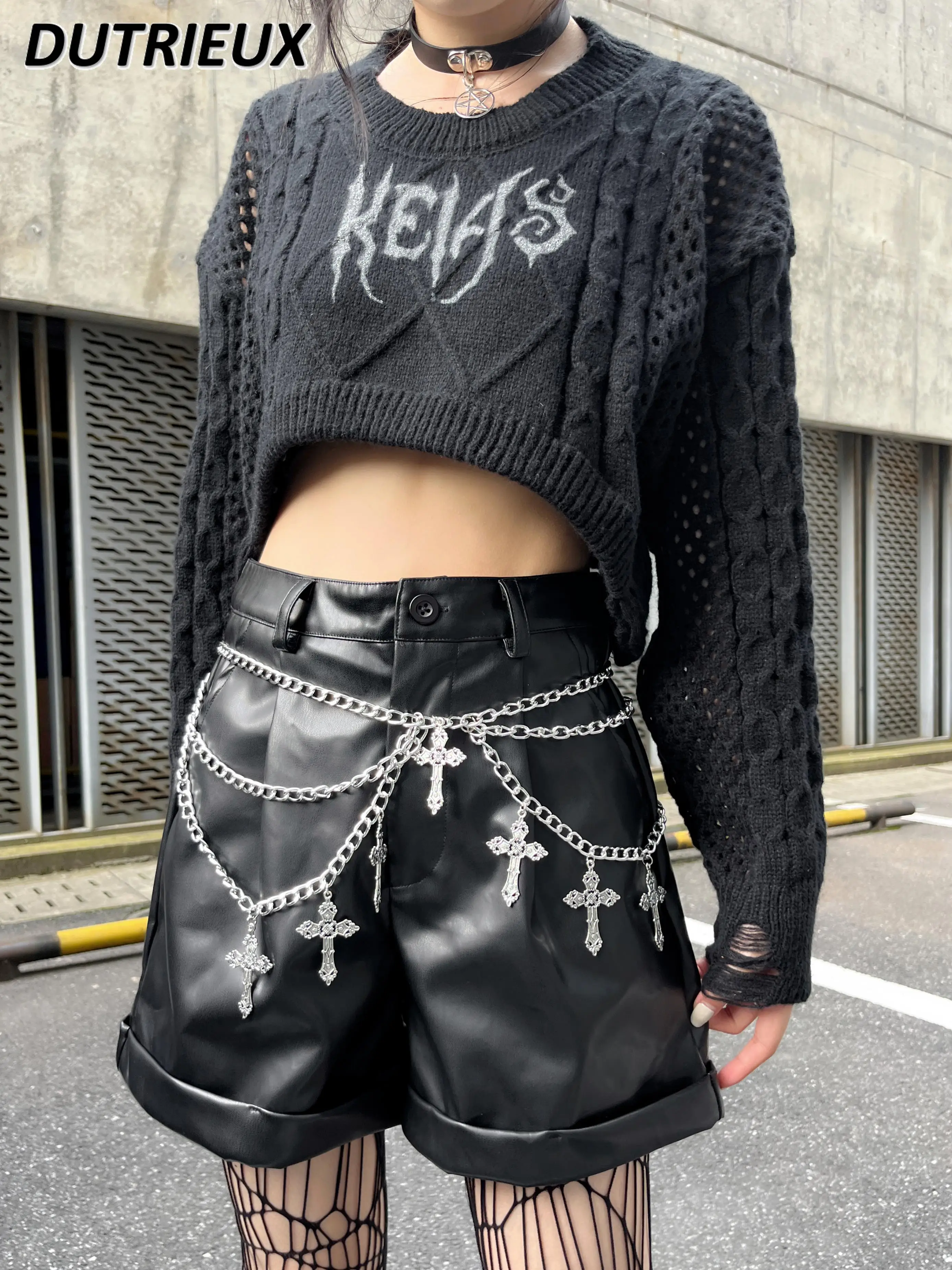 

Straight Shorts Pants Fashion Women's Shorts Summer Autumn Punk Subculture PU Leather Shorts Pocket High Waist Shorts for Lady