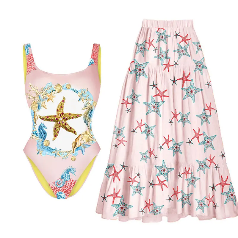 

Новинка 2023, пикантный цельный женский купальник, бикини с принтом, купальник, шифоновая юбка, купальный костюм, пляжная одежда, бразильские монокини с открытой спиной