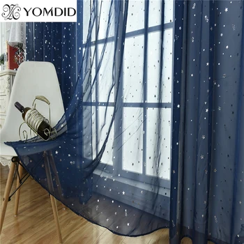 YOMDID Tende in tulle con stella a nastro blu scuro lucido per soggiorno, moderno filato tutto abbinato con tende per finestre trasparenti per la camera da letto 1