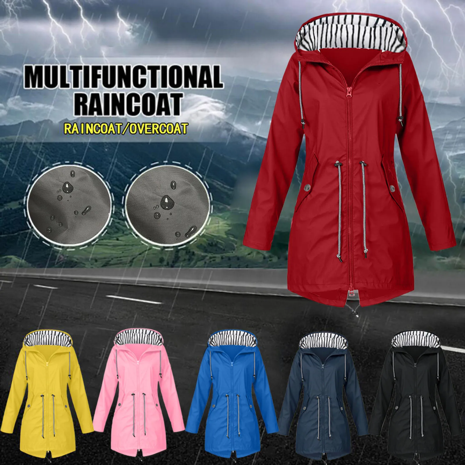 

Women Jacket Coat Windproof Waterproof Transition Hooded Outdoor Hiking Clothes Outerwear Women's Lightweight Raincoat