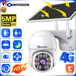 Intelligent 5MP 4G SIM Card Outdoor Security Solar PTZ IP Camera Tuya Smart Home Energy Battery Garden Lights CCTV Surveillance