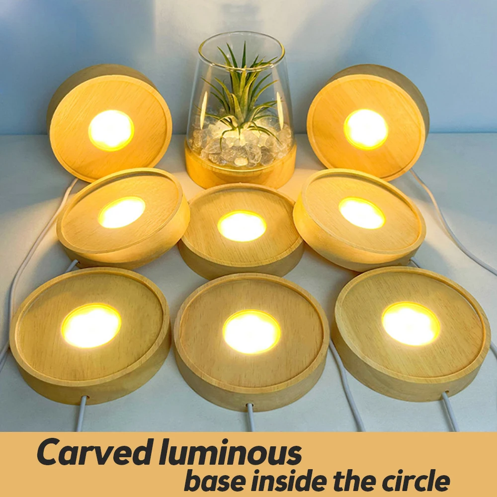 WoodRoundLEDNightLightBaseArtDisplayHolderUSBLampfor