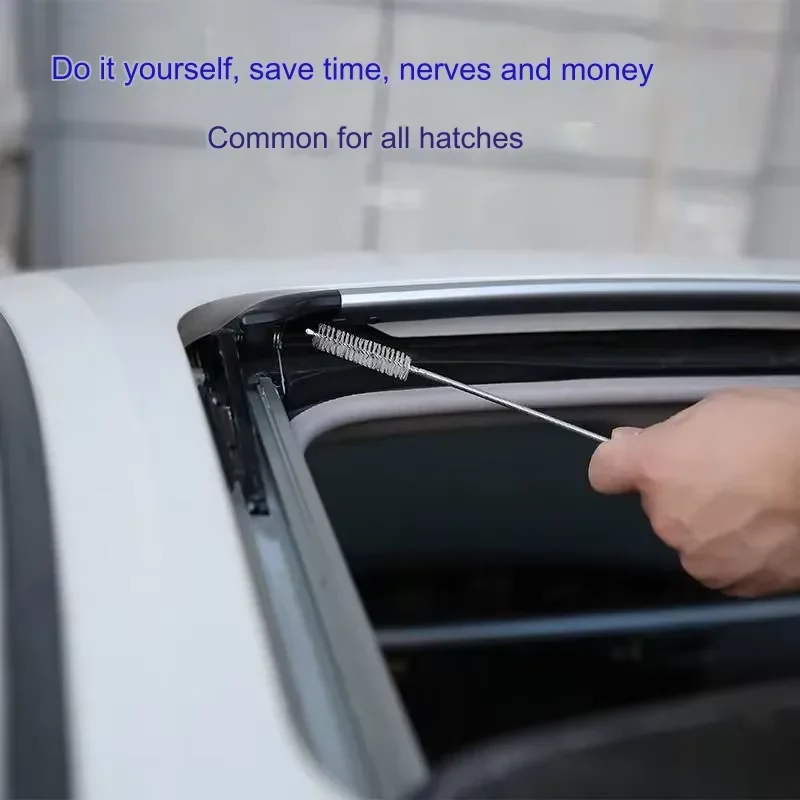 1 pair auto sunroof drain remover Flexible pipe cleaning kit Car 1.5m brush / 550ml water ejector Clean car drain hole tools set 5