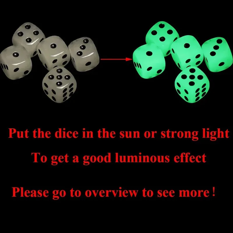 5/10/15/20pcs 14mm Luminous Dice Rounded Corners Black Spots Dice Nightclub Bars KTV Boutique Entertainment Glowing Dice Set