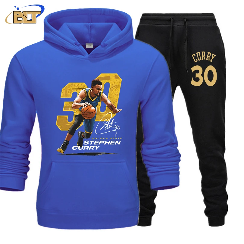 stephen curry printed adult hoodie pants 2-piece set autumn and winter velvet sports suit large size clothing for men and women